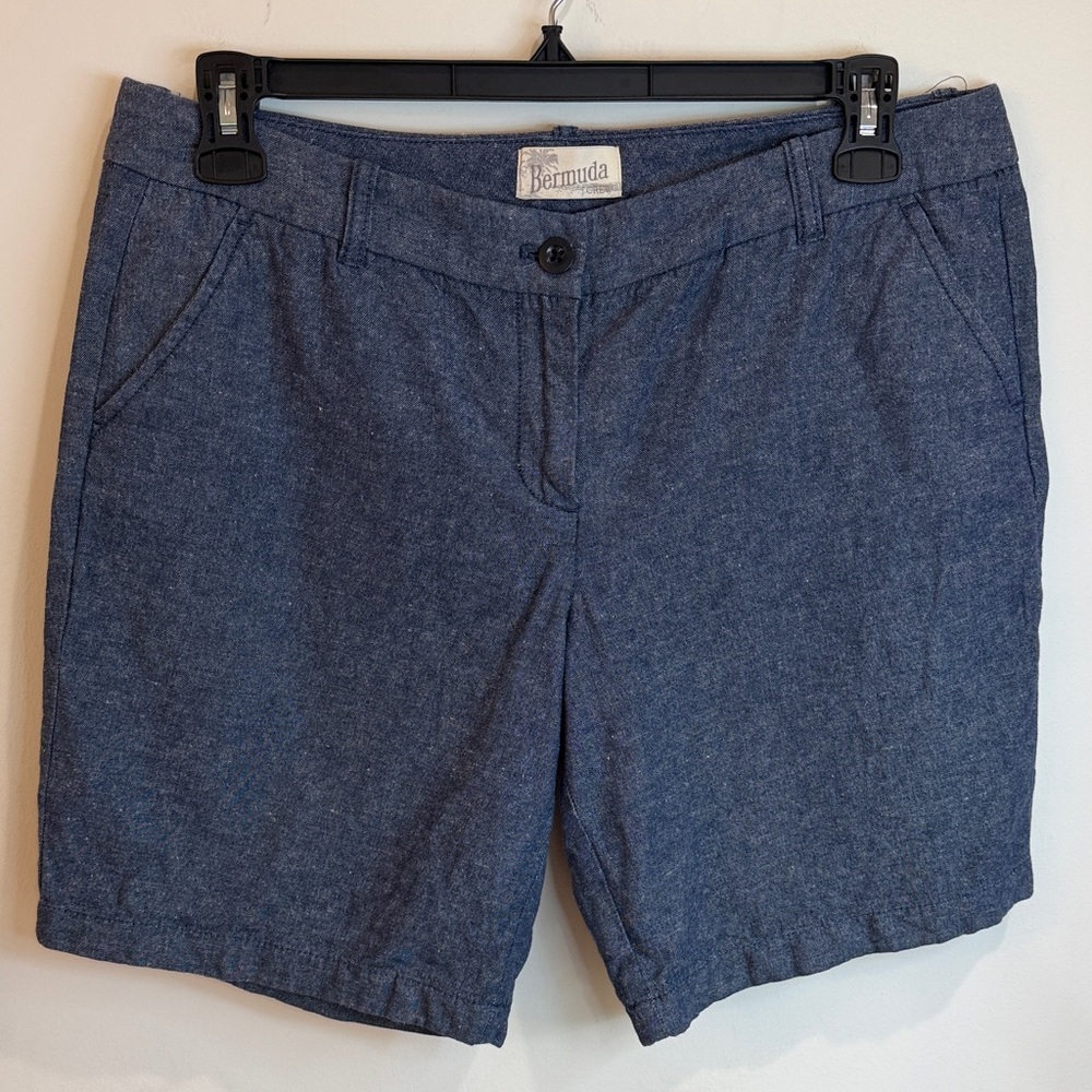 J. Crew Chambray/Denim Blue Linen Blend Bermuda Shorts, 12- Summer, Preppy